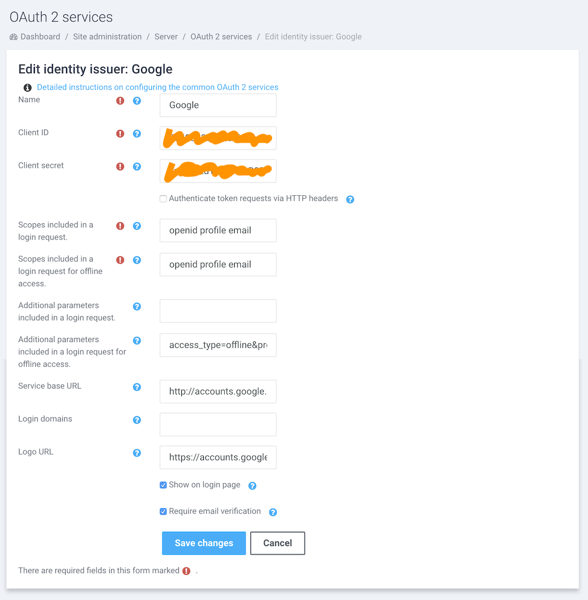 moodle-oauth-google-settings