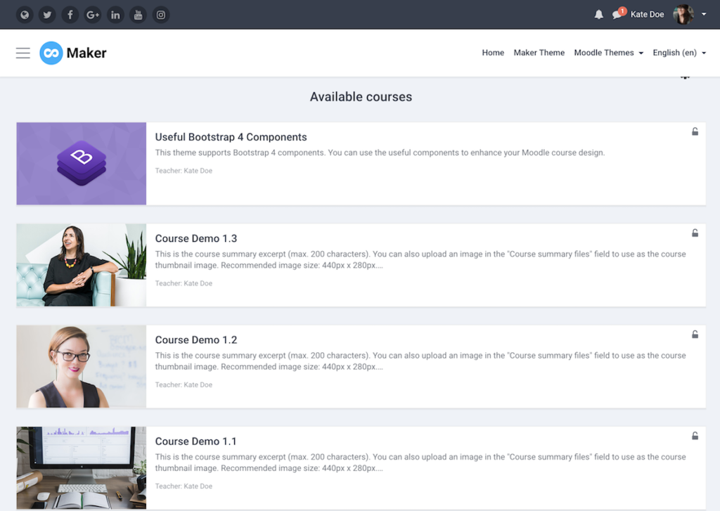 How to add Moodle course thumbnail and excerpt in Moodle theme Maker