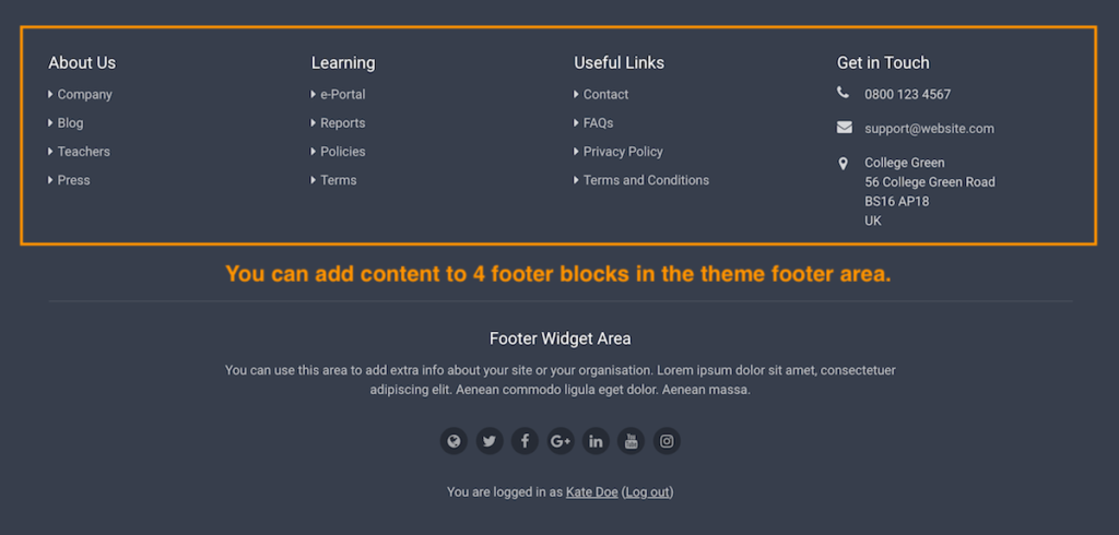 Moodle Theme Maker - Useful HTML code for the footer content blocks ...