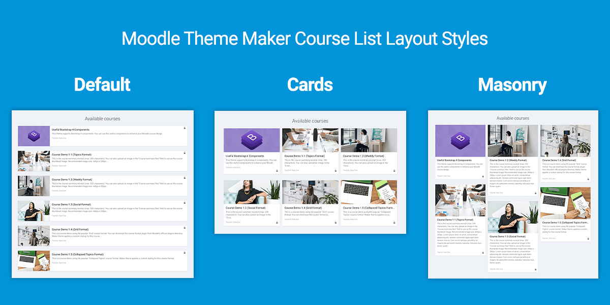 Moodle course. Moodle Themes. Adaptable Moodle Theme. Layout Style. Layout in stylistics.