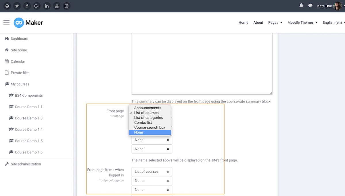 moodle-hide-course-list-on-frontpage-settings