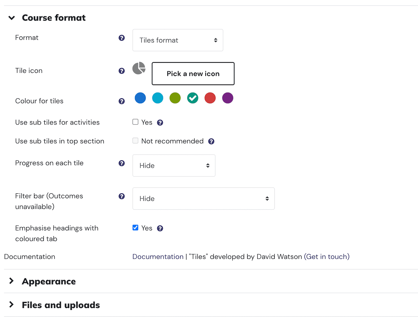 Top 3 Free Course Format Plugins For Your Moodle 4.x Site tiles format-settings