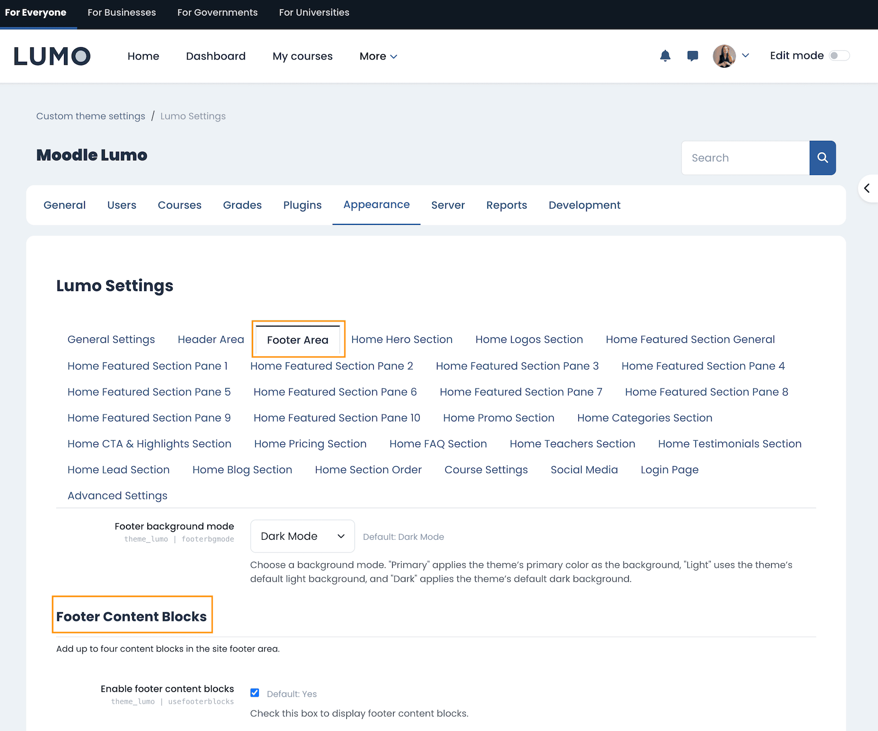 Moodle-5-theme-lumo-footer-settings-overview