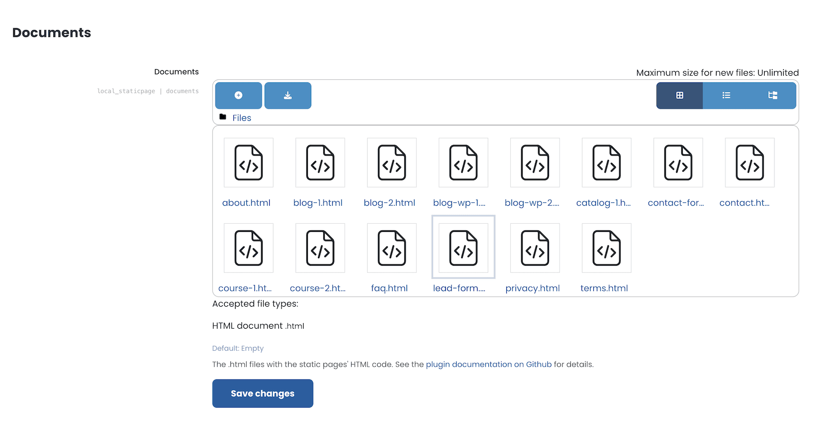 moodle-static-pages-documents-upload-settings