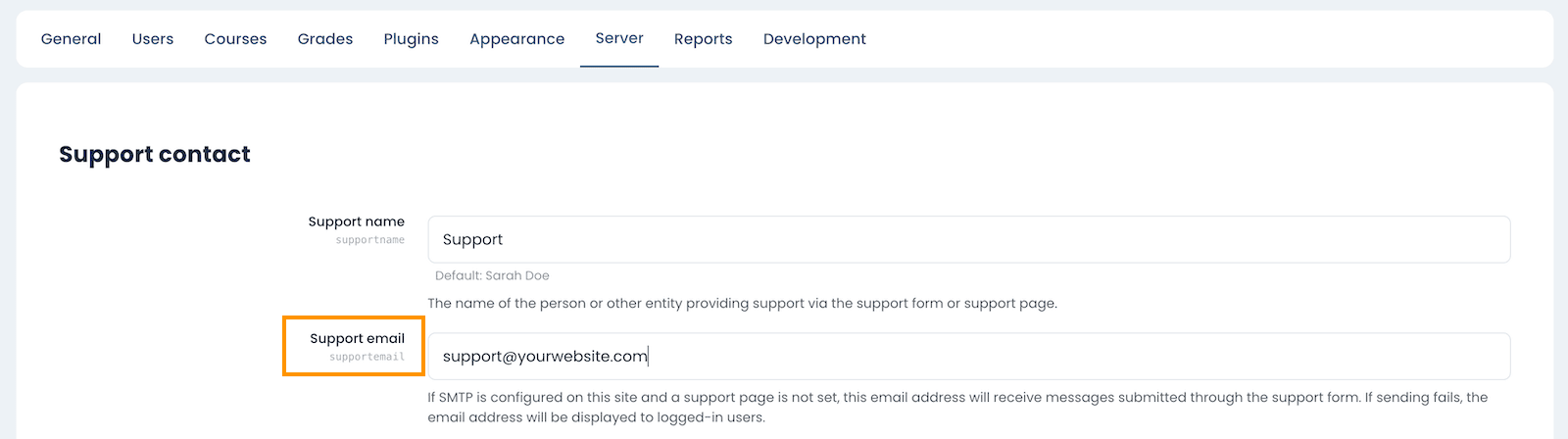 moodle-support-email-config