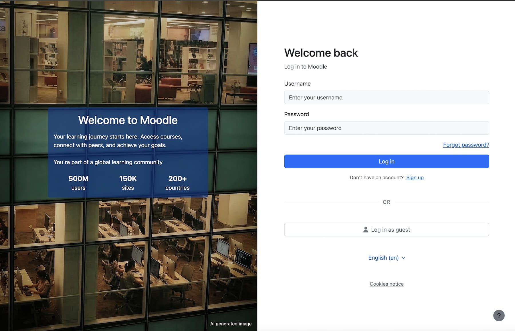 Moodle 5.2 login page in Boost theme showing updated layout